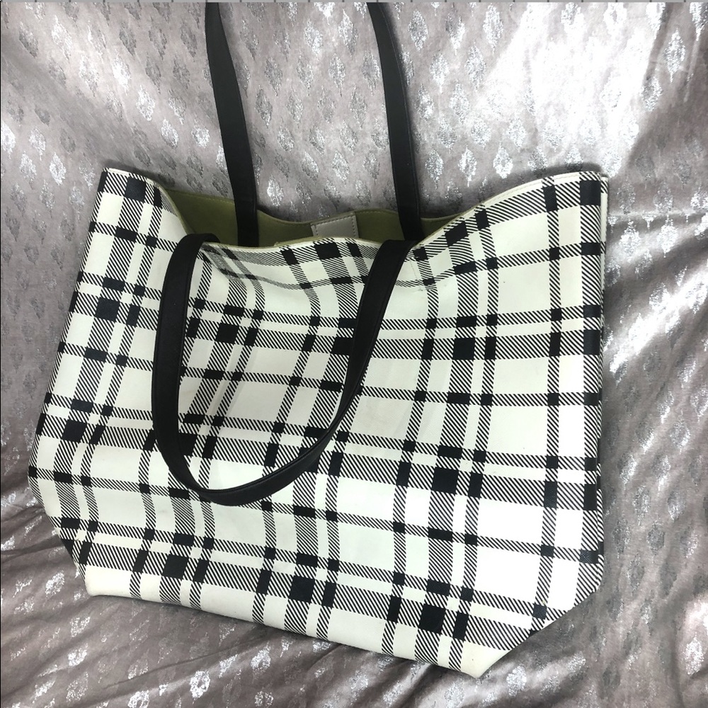 White Plaid Tote Bag